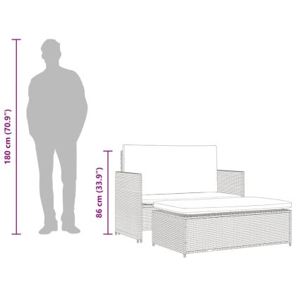 Градински комплект с възглавници, 2 части, полиратан, сив