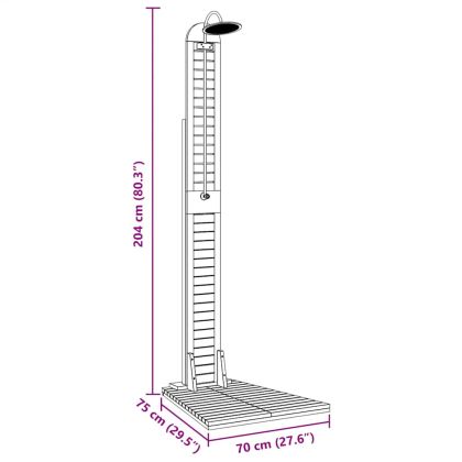 Градински душ, тиково дърво масив, 70x75x204 см