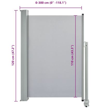 Прибираща се странична тента, 120х300 см, сива