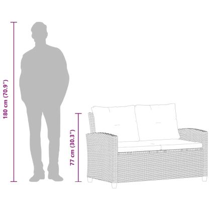 2-местен градински диван с възглавници сив 124 см полиратан
