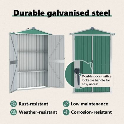 Градинска барака, зелена, 116x45x175 см, поцинкована стомана