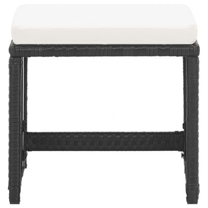 Градински табуретки с възглавници, 2 бр, черен полиратан