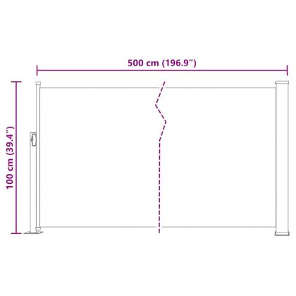 Прибираща се странична тента, 100x500 см, черна