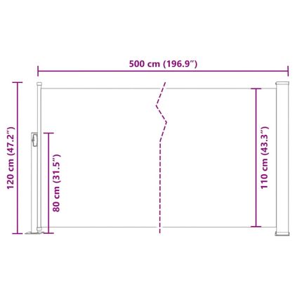 Прибираща се странична тента, 120x500 см, червена