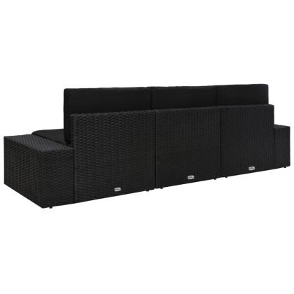 Триместен модулен диван, полиратан, черен