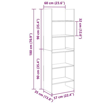 Библиотека, дъб сонома, 60x35x180 см, инженерно дърво