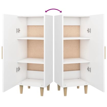 Сайдборд, бял, 34,5x34x90 см, инженерно дърво