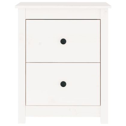Нощно шкафче, бяло, 50x35x61,5 см, борово дърво масив