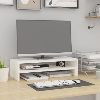 Поставка за монитор, бяла, (52-101)x22x14 см, бор масив