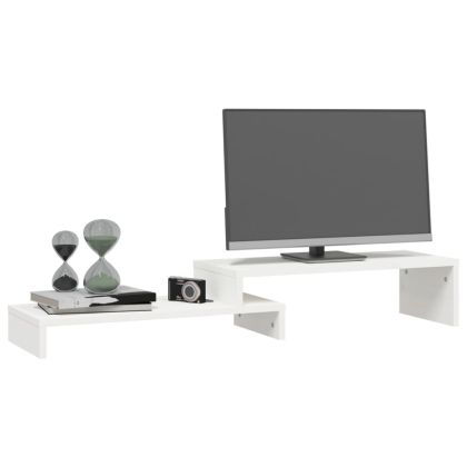 Поставка за монитор, бяла, (52-101)x22x14 см, бор масив