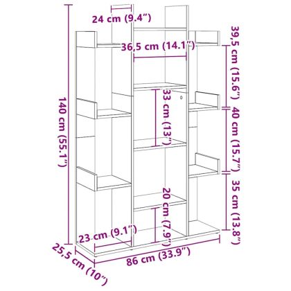 Библиотека, сив сонома, 86x25,5x140 см, инженерно дърво