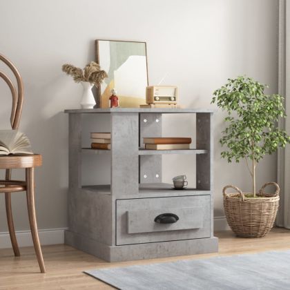 Странична маса, бетонно сива, 50x50x60 см, инженерно дърво