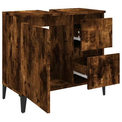 Шкаф за баня, опушен дъб, 65x33x60 см, инженерно дърво