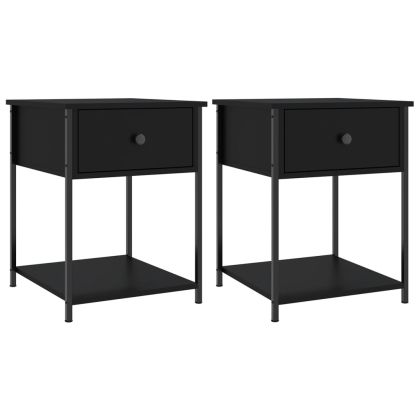 Нощни масички, 2 бр, черни, 44x45x58 см, инженерно дърво