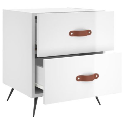 Нощно шкафче, бял гланц, 40x35x47,5 см, инженерно дърво