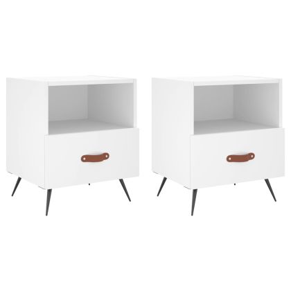 Нощни шкафчета, 2 бр, бели, 40x35x47,5 см, инженерно дърво