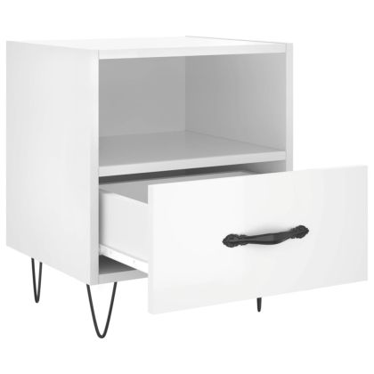 Нощни шкафчета, 2 бр, бял гланц, 40x35x47,5 см, инженерно дърво