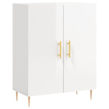 Сайдборд, бял гланц, 69,5x34x90 см, инженерно дърво