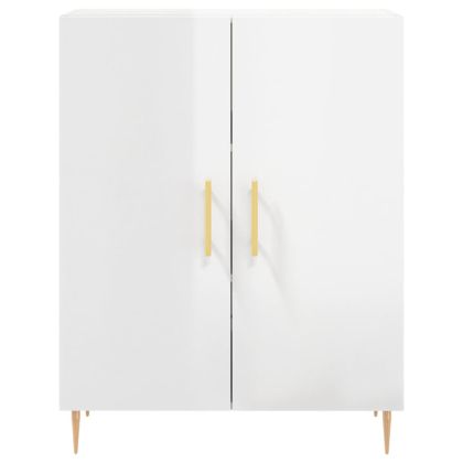 Сайдборд, бял гланц, 69,5x34x90 см, инженерно дърво