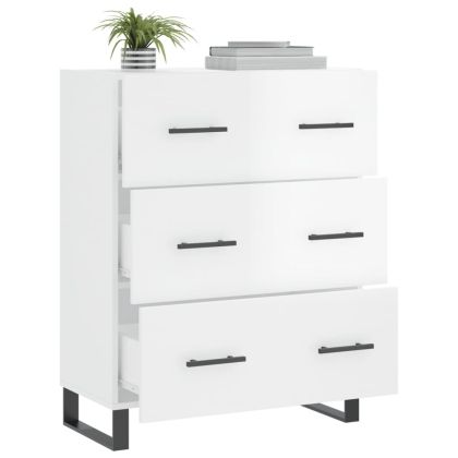 Сайдборд, бял гланц, 69,5x34x90 см, инженерно дърво