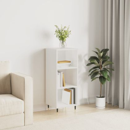 Сайдборд, бял гланц, 34,5x32,5x90 см, инженерно дърво