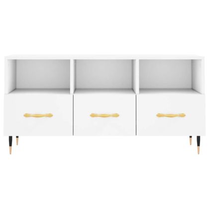 ТВ шкаф, бял, 102x36x50 см, инженерно дърво