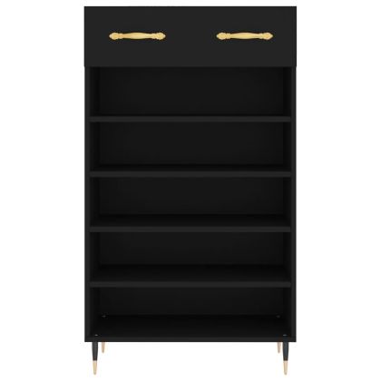 Шкаф за обувки, черен, 60x35x105 см, инженерно дърво