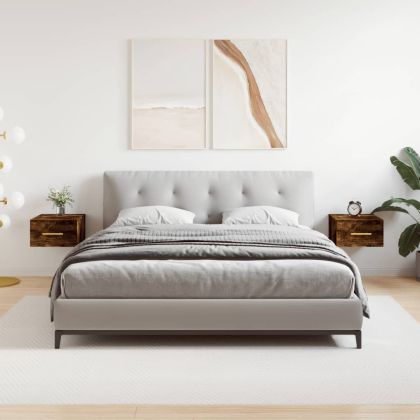 Нощни шкафчета за стенен монтаж, 2 бр, опушен дъб, 35x35x20 см