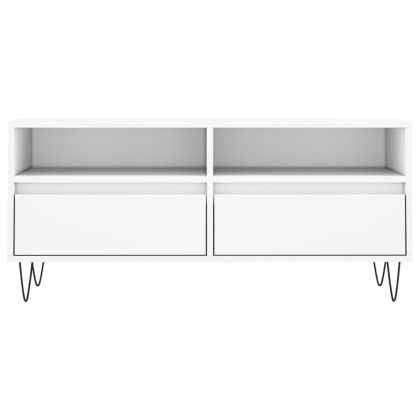 ТВ шкаф, бял, 100x34,5x44,5 см, инженерно дърво