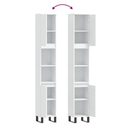 Шкаф за баня, бял, 30x30x190 см, инженерно дърво