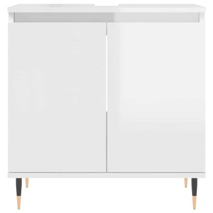 Шкаф за баня, бял гланц, 58x33x60 см, инженерно дърво