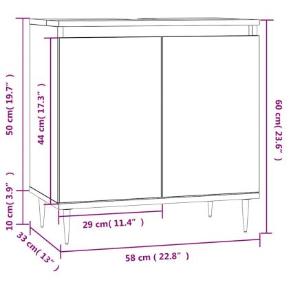 Шкаф за баня, бетонно сив, 58x33x60 см, инженерно дърво