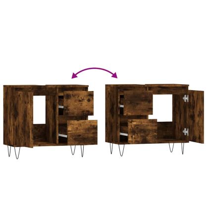 Шкаф за баня, опушен дъб, 65x33x60 см, инженерно дърво