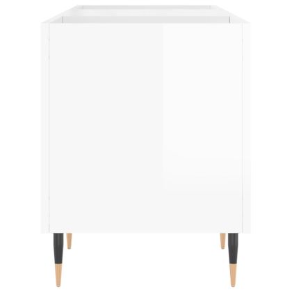 Шкаф за грамофонни плочи бял гланц 121x38x48 см инженерно дърво