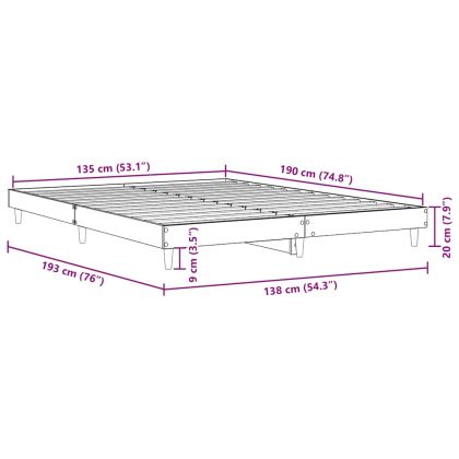 Рамка за легло, дъб сонома, 135x190 см, масивно дърво