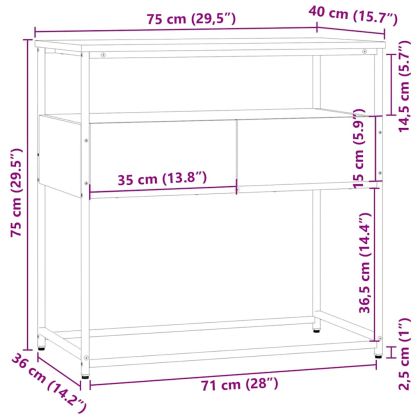 Конзолна маса, опушен дъб, 75x40x75 см, инженерно дърво