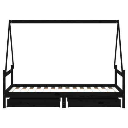 Детска рамка за легло с чекмеджета, черна, 90x190 см, бор масив