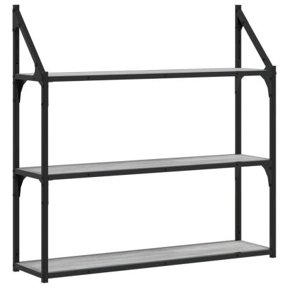 Стенен рафт на 3 нива сив сонома 80x21x78,5 см инженерно дърво