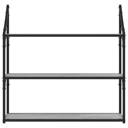 Стенен рафт на 3 нива сив сонома 80x21x78,5 см инженерно дърво