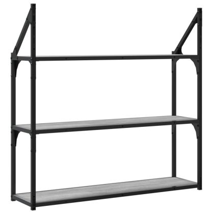 Стенен рафт на 3 нива сив сонома 80x21x78,5 см инженерно дърво