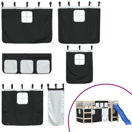 Завеси за високо детско легло, бяло и черно, полиестер