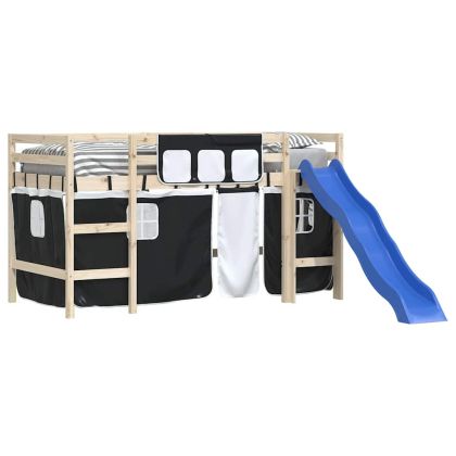 Завеси за високо детско легло, бяло и черно, полиестер