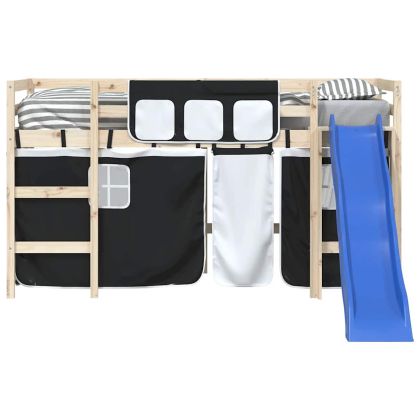 Завеси за високо детско легло, бяло и черно, полиестер