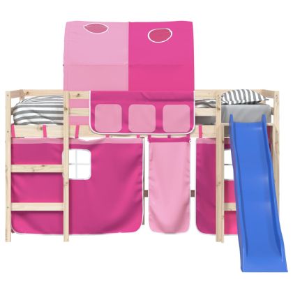 Завеси за високо детско легло с тунел, розови, полиестер