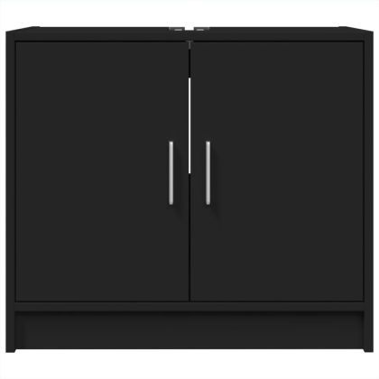 Долен шкаф за мивка, черен, 63x29x55 см, инженерно дърво