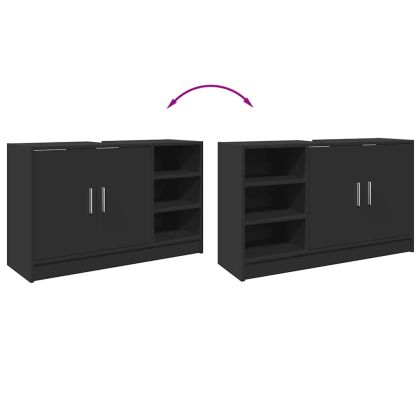 Долен шкаф за мивка, черен, 90x29x55 см, инженерно дърво