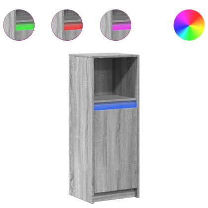 Сайдборд с LED, сив сонома, 38x34x100 см, инженерно дърво