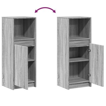 Сайдборд с LED, сив сонома, 38x34x100 см, инженерно дърво