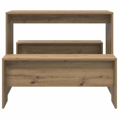 Трапезна маса и пейки, 3 части, дъб артизан, инженерно дърво