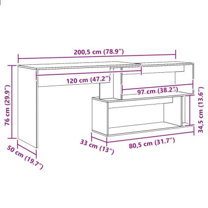Ъглово бюро Artisan Дъб 200,5x50x76 cm Инженерна дървесина